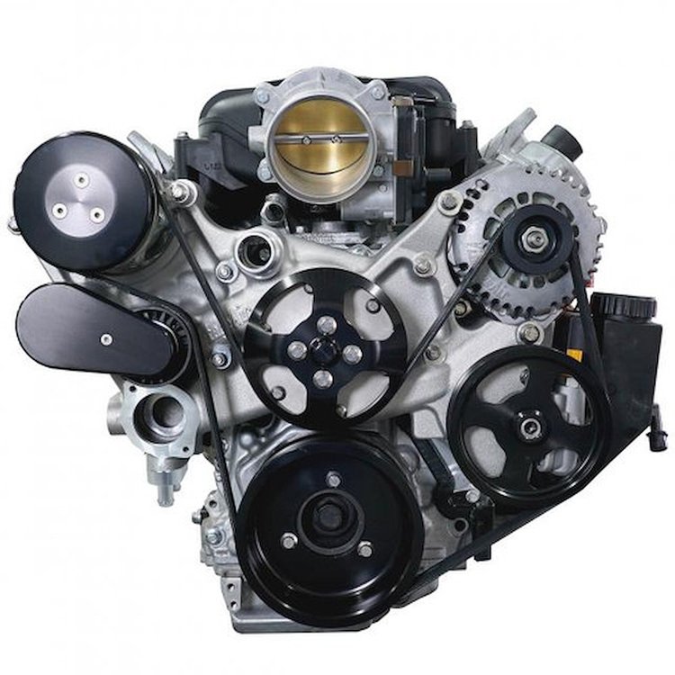 175027 Front Runner Engine Accessory Drive System, GM LS, Wet-Sump, Black/Chrome, with Power Steering