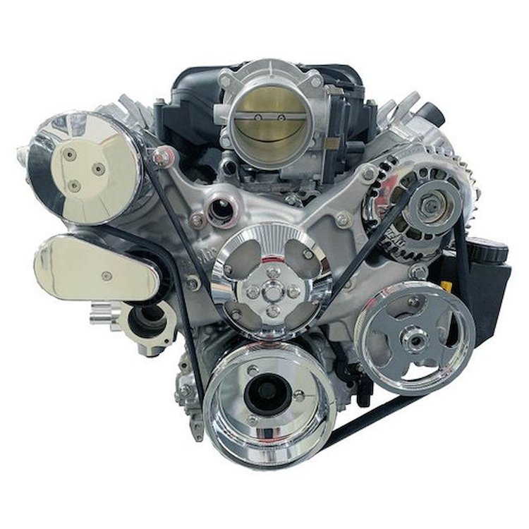 175031 Front Runner Engine Accessory Drive System, GM LS7, Dry-Sump, Chrome/Polished, with Power Steering