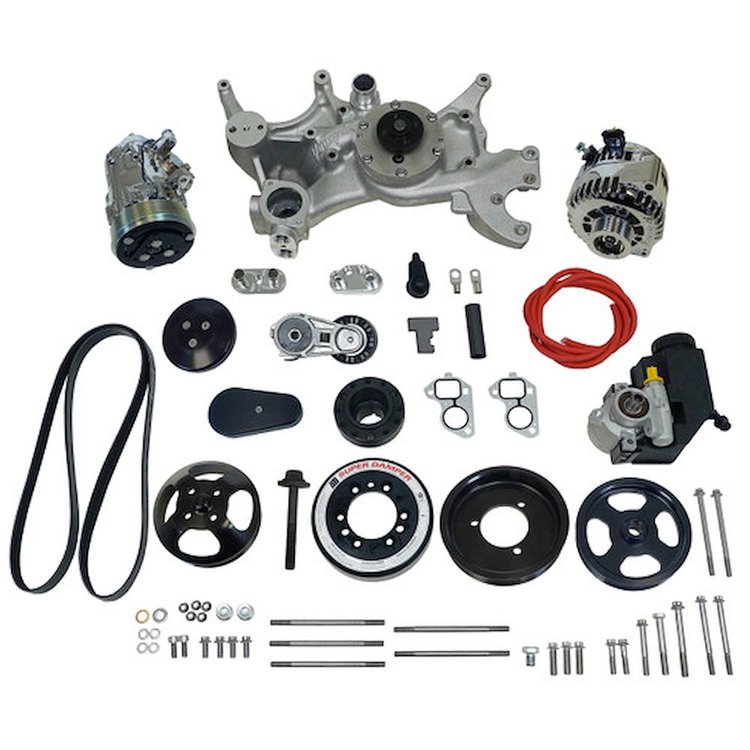 175035 Front Runner Engine Accessory Drive System, GM LS7, Dry-Sump, Black/Chrome, with Power Steering