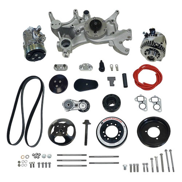 175036 Front Runner Engine Accessory Drive System, GM LS7, Dry-Sump, Black/Chrome, without Power Steering
