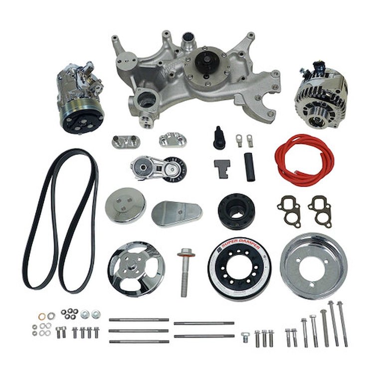 175040 Front Runner Engine Accessory Drive System, GM LT1, Wet-Sump, Chrome/Polished, without Power Steering