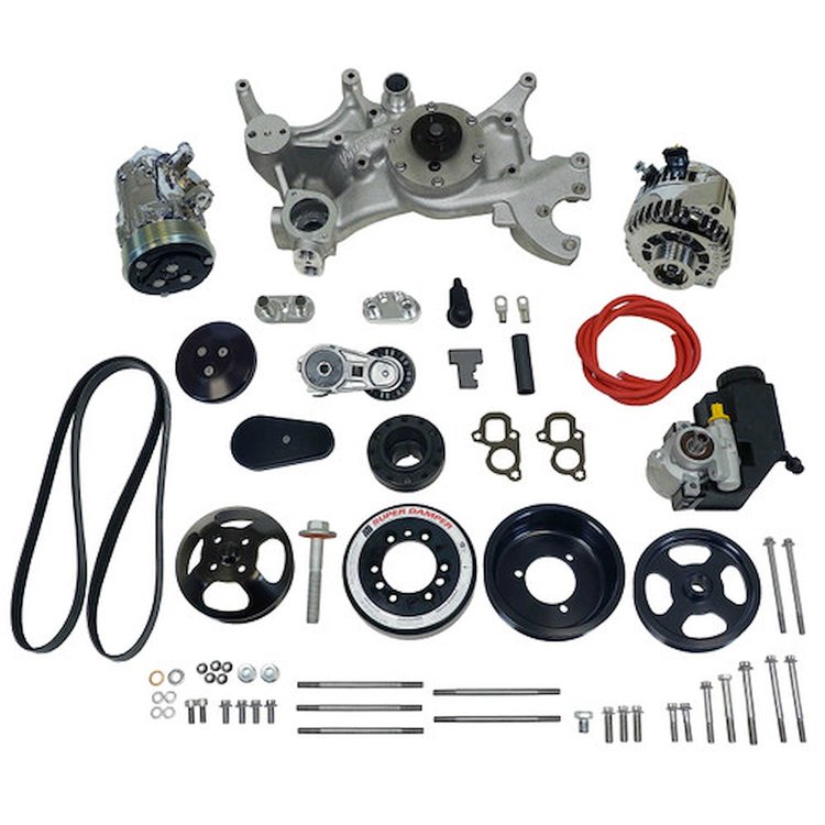 175043 Front Runner Engine Accessory Drive System, GM LT1, Wet-Sump, Black/Chrome, with Power Steering