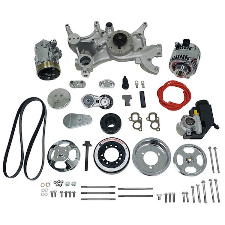 175045 Front Runner Engine Accessory Drive System, GM LT1, Dry-Sump, Polished/Chrome, with Power Steering