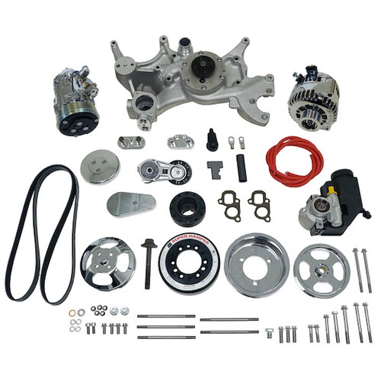 175047 Front Runner Engine Accessory Drive System, GM LT1, Dry-Sump, Chrome/Polished, with Power Steering