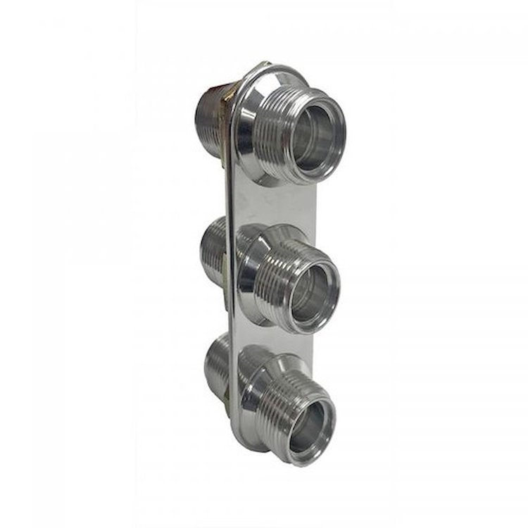 383100 Streamline Polished Aluminum 3-Way In-Line Bulkhead Plate