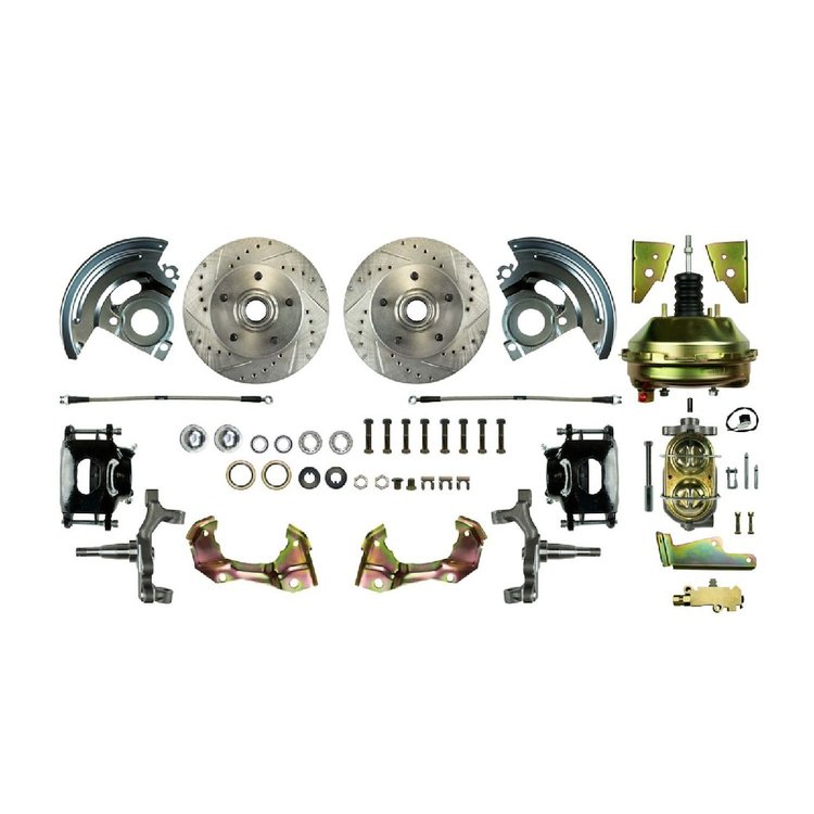 64 - 72 A Body 2 drop spindle Front Wheel Power Disc Conversion w/ Braided Stainless Black Powder Co