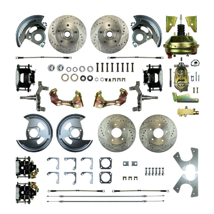 64 - 72 A Body 2 drop spindle 4 Wheel Power Disc Conversion w/ Braided Stainless Black Powder Coat D