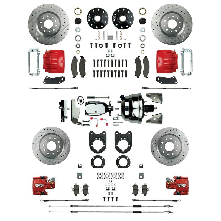 Signature Big Brake "64-"72 GM "A" Body, "67-"69 "F" Body, "68-"74 "X" Body, Red Calipers, 4 Wheel Chrome Power Disc Conversion