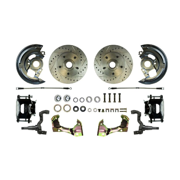 64- 72 Disc Brake Wheel Kit W/ Drilled/Slotted Black PC & SS Hose