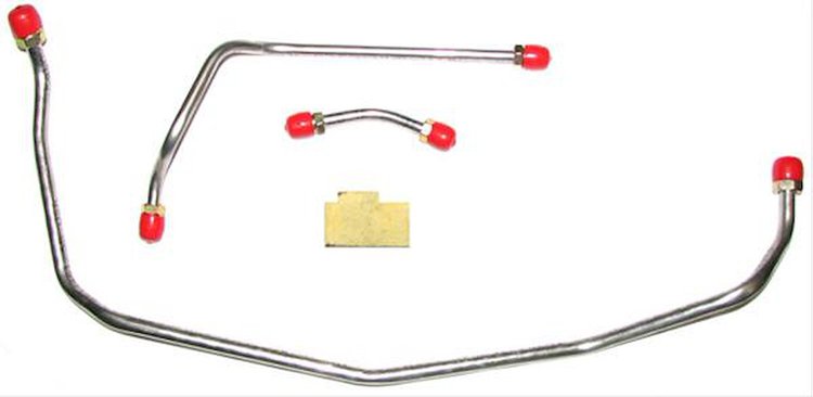 70 LS-6 Short Pump - Fuel Pump to Carb. Line - Stainless 3 Lines w/ Block