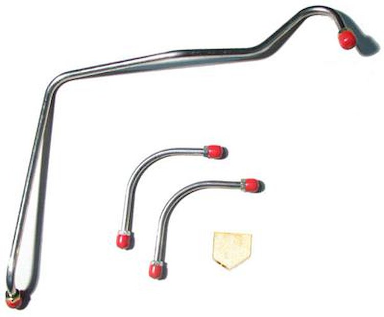 67 -68 302 3 Lines w/ Block - Fuel Pump to Carb. Line - Stainless 4 pcs.