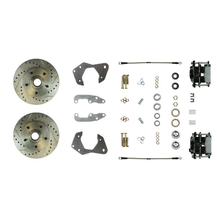 65 - 68 Full Size Chevy Disc Brake Wheel kit With Drilled and Slotted Rotors Black Powder Coated Cal