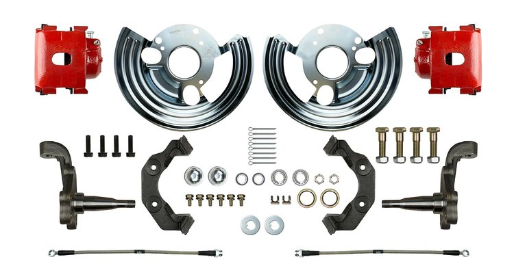 MDC62CLZ Front Disc Brake Conversion Kit w/o Rotors Fits Select 1962-1972 Mopar B & E-Body [Red Calipers]