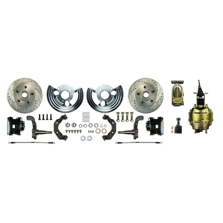 62 - 72 B/E Body Mopar Power Disc Conversion with Drilled / Slotted / Zinc coated rotors Black Powde