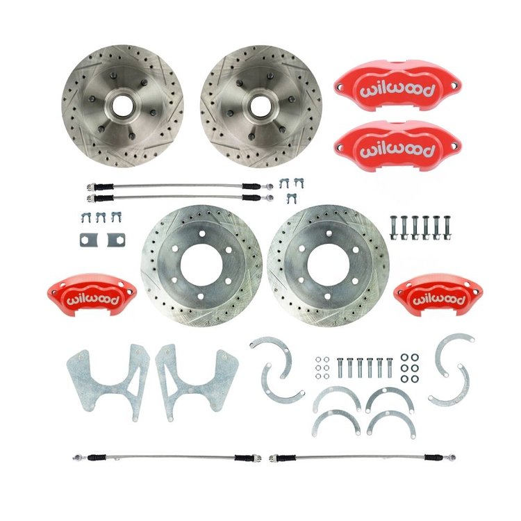 T63DC06ZP 1963-1970 C10 6 Lug Rear Disc Brake Kit w/Matching Front Rotors Red Wilwood Calipers