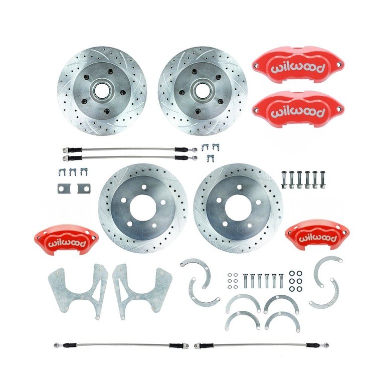 T73DC05ZP 1973-1987 C10 5 lug Rear Disc Brake Kit w/Matching Front Rotors Red Wilwood Calipers