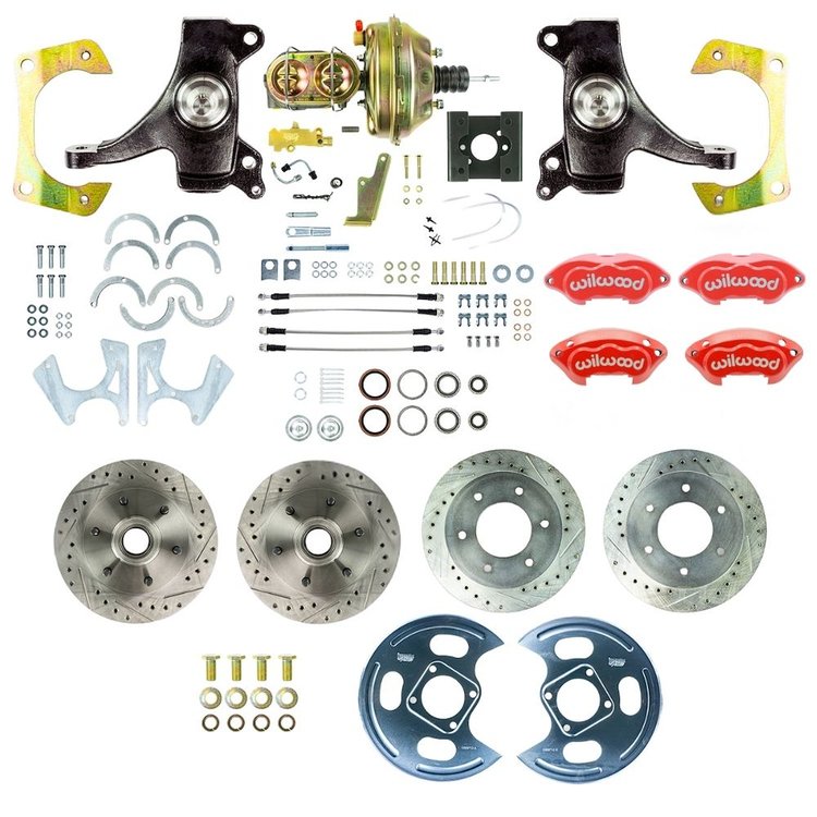 TDC6356DZP 1963-1966 GM C10/C15 Truck/Suburban 2 in. Drop, Pwr 4-Wheel Disc Kit, Red Wilwood Calipers