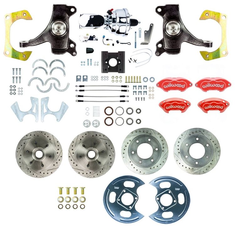 TDC6356DZXP 1963-1966 GM C10/15 Truck 2WD, 2 in. Drop Power 4-Wheel Disc, Red Wilwood Calipers