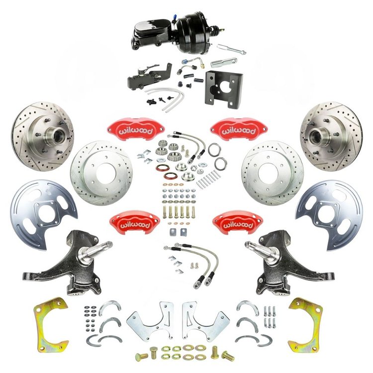 TDC6356DZYP 1963-1966 GM C10/15 Truck/Suburban 2 in. Drop Power 4-Wheel Brakes, Red Wilwood Calipers