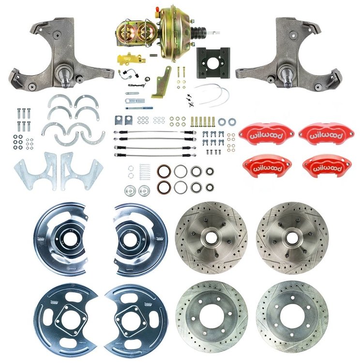 TDC6356ZP 1963-1966 GM C10/C15 Truck 2WD, Power 4-Wheel Disc Brake Kit, Red Wilwood Calipers