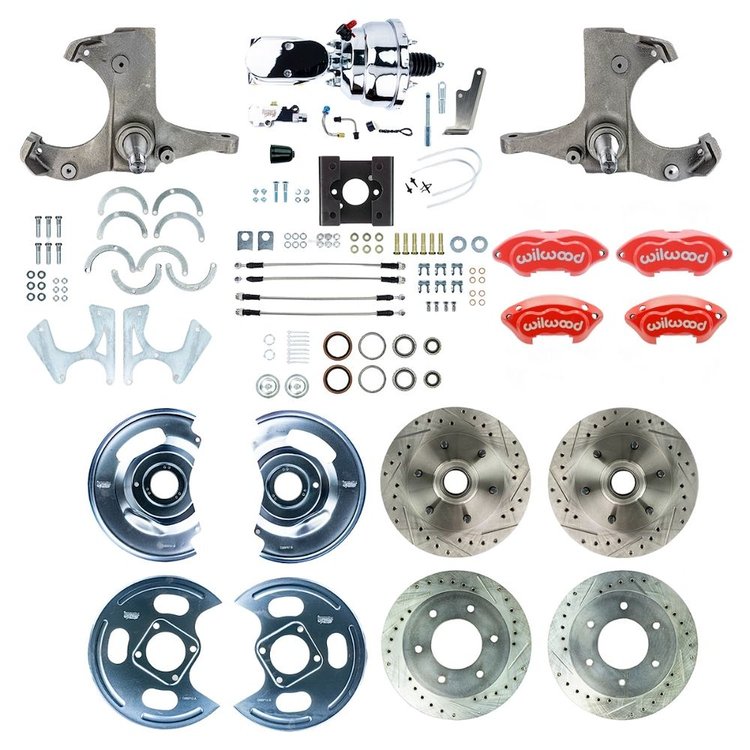 TDC6356ZXP 1963-1966 GM C10/C15 Truck 2WD, Power 4-Wheel Disc Brake Kit, Red Wilwood Calipers
