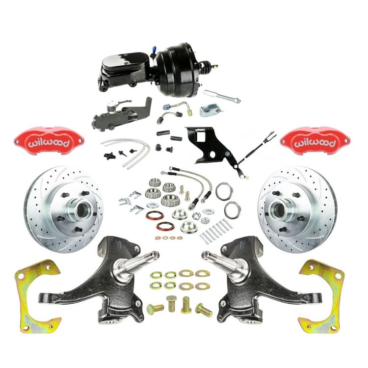 TDC6725DZYP 1967-1970 GM C10/15 Truck/Suburban 2 in.Drop Power Front Conv Red Wilwood Calipers Black Upper