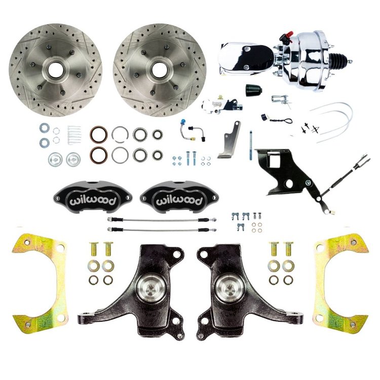 TDC6726DBXP 1967-1970 GM C10/15 Truck, 2 in. Drop Pwr Disc Kit, Black Wilwood Calipers Chrome Upper