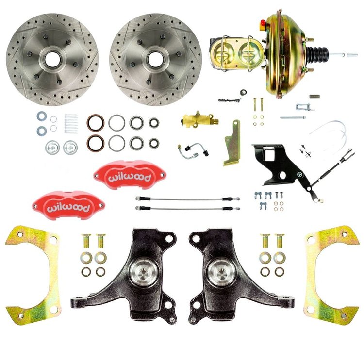 TDC6726DZP 1967-1970 Chevy C10/C15 Truck/Suburban 2 in. Drop Power Front Disc Kit, Red Wilwood Calipers