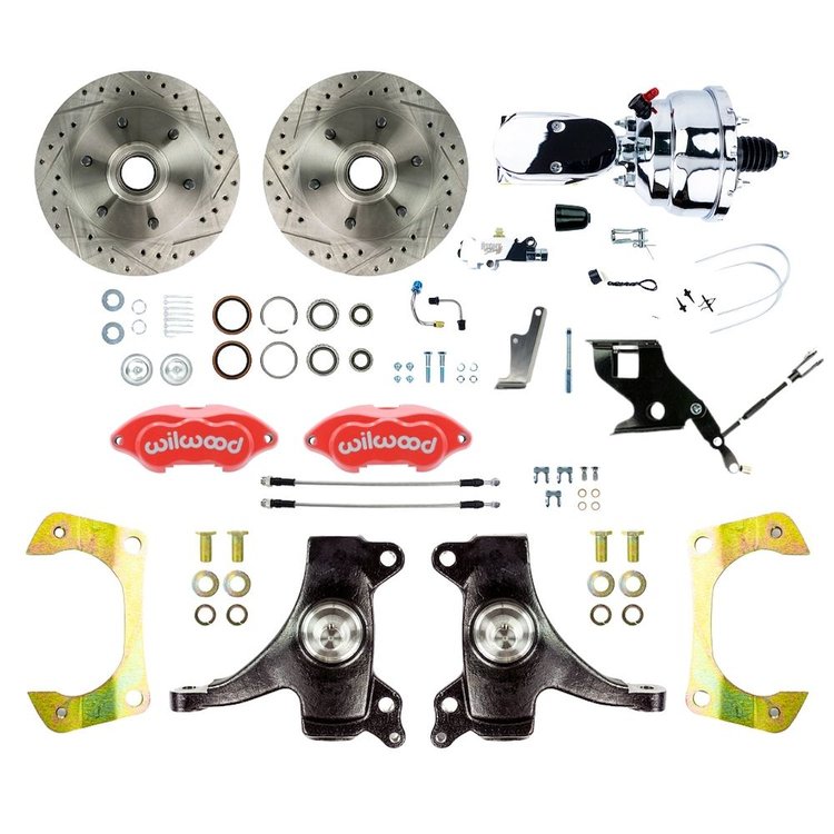 TDC6726DZXP 1967-1970 GM C10/15 Trk/Sub, 2 in. Drop Pwr Disc Kit Red Wilwood Calipers, Chrome Upper