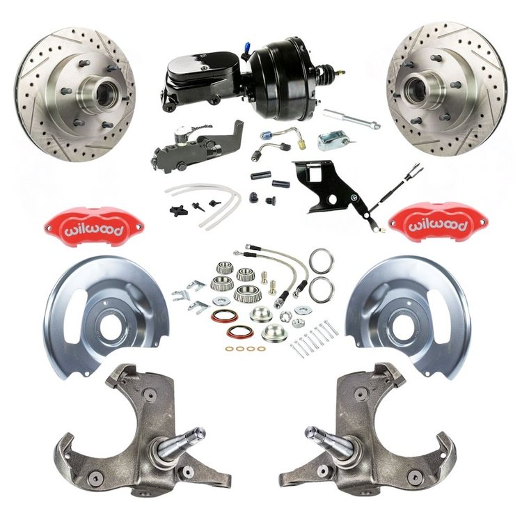 TDC6726ZYP 1967-1970 GM C10/15 Truck/Suburban 2WD, Power Disc Brake Red Wilwood Calipers Black Upper