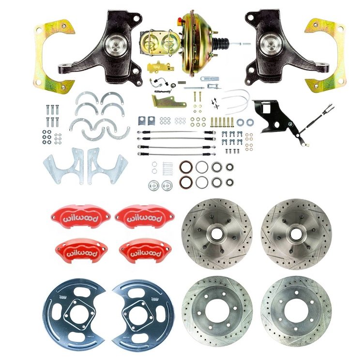 TDC6756DZP 1967-1970 GM C10/C15 Truck 2 in. Drop Power 4-Wheel Disc Brake Kit Red Wilwood Calipers