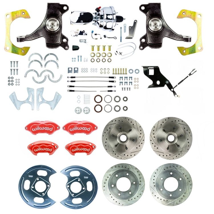 TDC6756DZXP 1967-1970 GM C10/15 Truck/Suburban 2 in. Drop Power 4-Wheel Disc Kit Red Wilwood Calipers