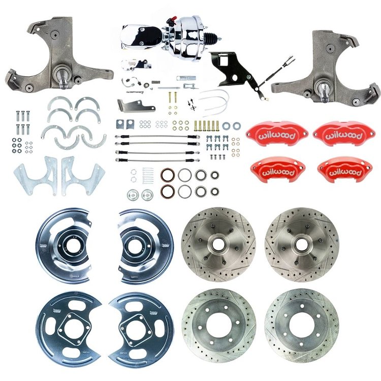 TDC6756ZXP 1967-1970 GM C10/15 Truck, 2WD Power 4-Wheel Disc Brake Kit. Red Wilwood Calipers
