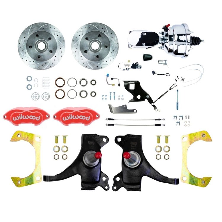 TDC7125DZXP 1971-1972 GM C10/15 Truck/Suburban, 2 in. Drop, Power Front Disc Kit, Red Wilwood Calipers