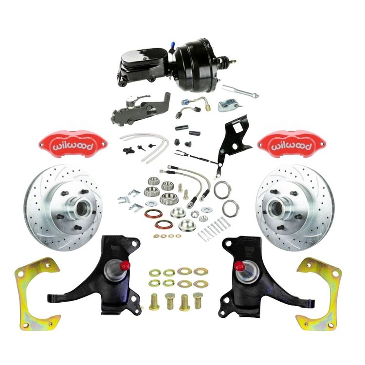 TDC7125DZYP 1971-1972 GM C10/15 Truck/Suburban, 2 in. Drop, Power Front Disc Kit, Red Wilwood Calipers