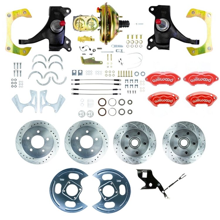 TDC7155DZP 1971-1972 GM C10/C15 Truck/Suburban 2 in. Drop Power 4-Wheel Disc Kit, Red Wilwood Calipers
