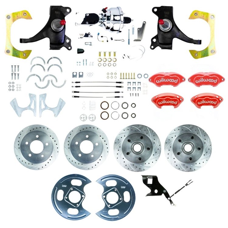 TDC7155DZXP 1971-1972 GM C10 Truck 2 in. Drop Power 4-Wheel Disc Red Wilwood Calipers Chrome Upper