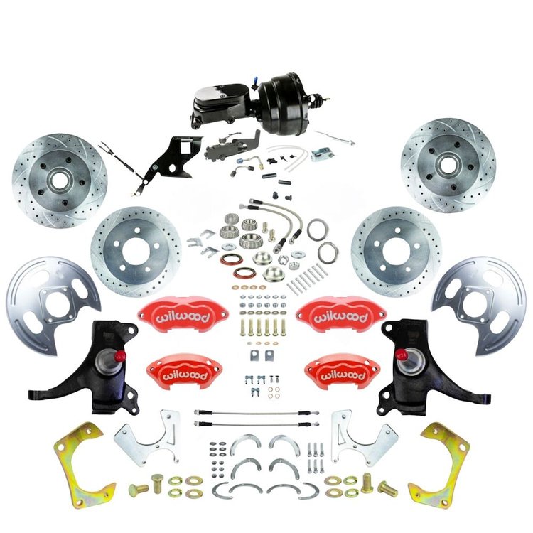 TDC7155DZYP 1971-1972 GM C10 Truck 2 in. Drop Power 4-Wheel Disc Red Wilwood Calipers Black Upper