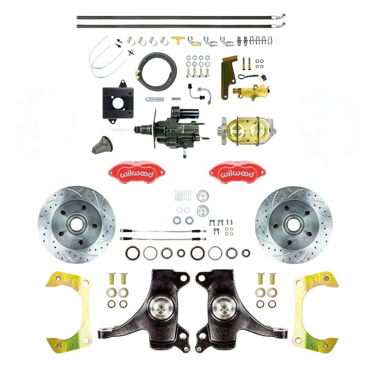 THB6015DZP 1960-1962 GM Truck 2 in. Drop Hydraulic Assist Front Disc Brakes, Red Wilwood Calipers
