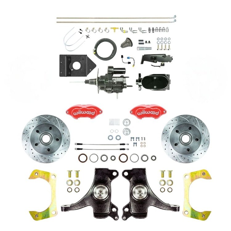 THB6015DZYP 1960-1962 GM Truck 2 in. Drop Hydraulic Assist Front Disc Conv, Red Wilwood Calipers