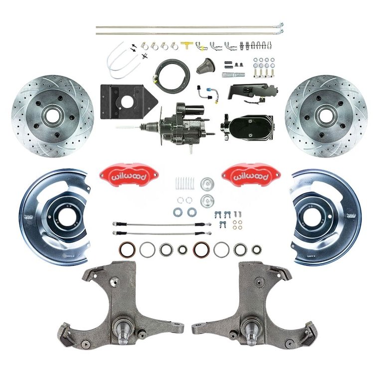 THB6015ZYP 1960-1962 GM Truck, Hydraulic Assist Front Disc Brake Kit, Red Wilwood Calipers