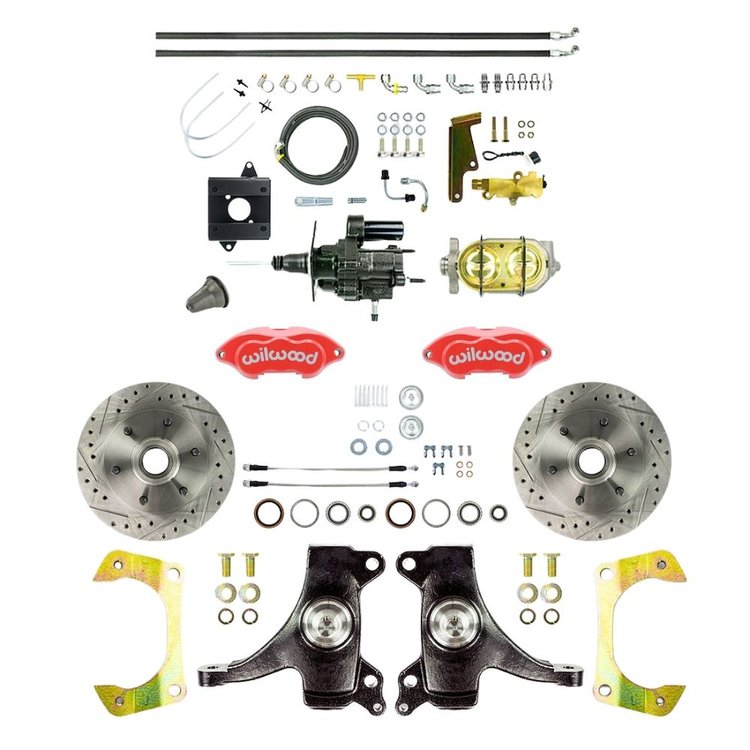 THB6016DZP 1960-1962 GM Truck Hydraulic Assist 2 in. Drop Front Disc Brakes, Red Wilwood Calipers