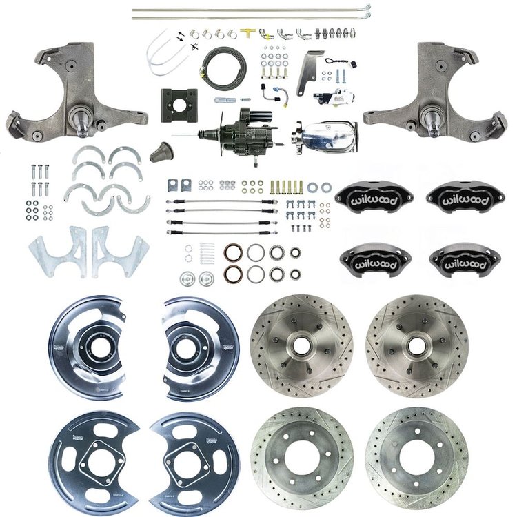 THB6356BXP 1963-1966 GM Truck 2WD, Chrome Hydraulic Assist 4-Wheel Disc, Black Wilwood Calipers