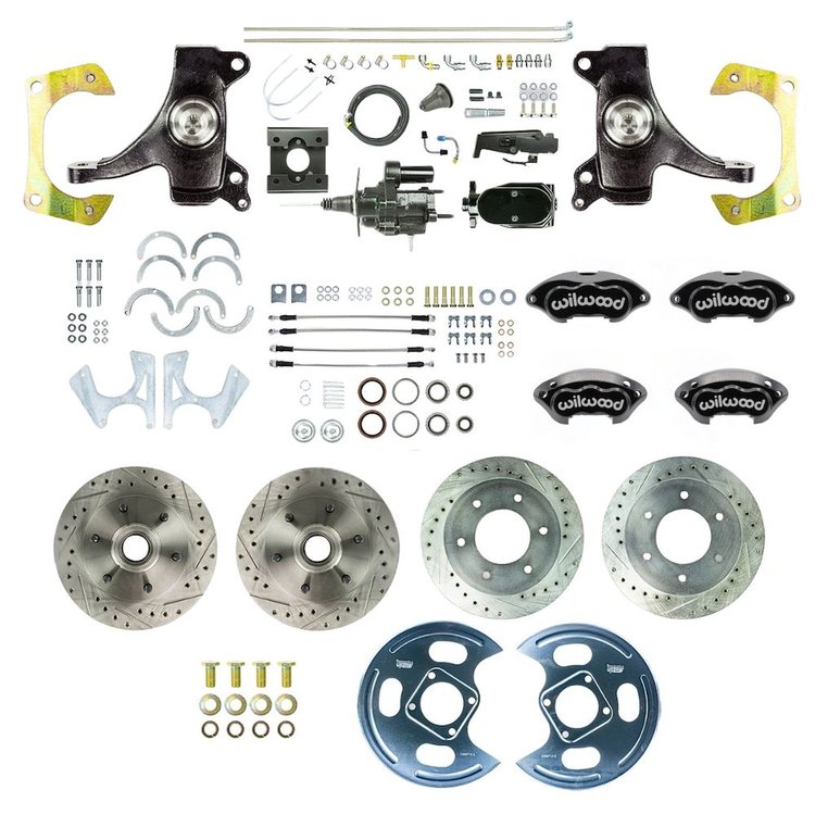 THB6356DBYP 1963-1966 GM Truck 2 in. Drop Hydraulic Assist 4-Wheel Disc, Black Wilwood Calipers