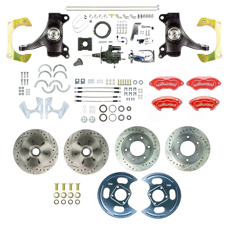 THB6356DZXP 1963-1966 GM Truck 2WD, 2 in. Drop Hydraulic Assist 4-Wheel Disc, Red Wilwood Calipers