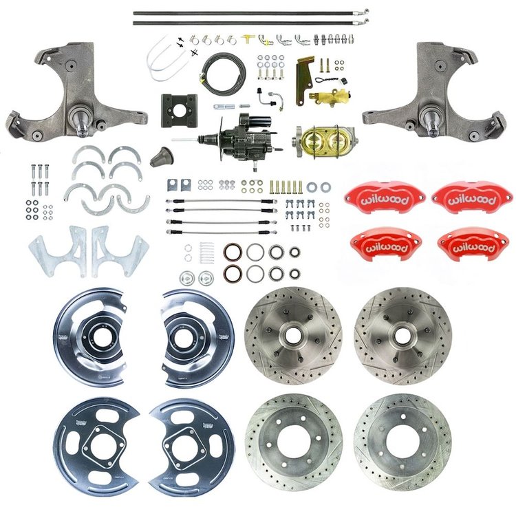 THB6356ZP 1963-1966 GM Truck 2WD, Hydraulic Assist 4-Wheel Disc Brakes, Red Wilwood Calipers