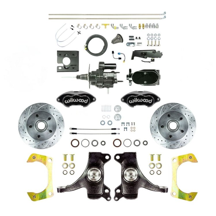 THB6725DBYP 1967-1970 GM Truck 2 in. Drop Blzck Hydraulic Assist Front Conv, Black Wilwood Calipers