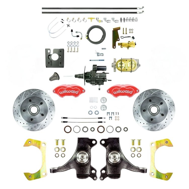 THB6725DZP 1967-1970 Chevy Truck 2 in. Drop Hydraulic Assist Front Disc Kit, Red Wilwood Calipers