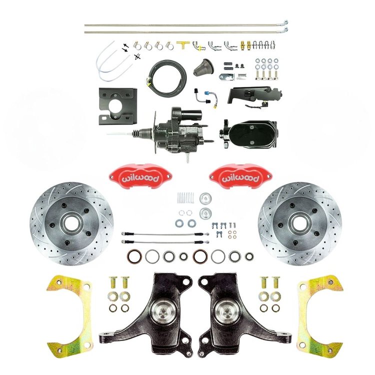 THB6725DZYP 1967-1970 GM Truck 2 in. Drop Black Hydraulic Assist Front Conv, Red Wilwood Calipers