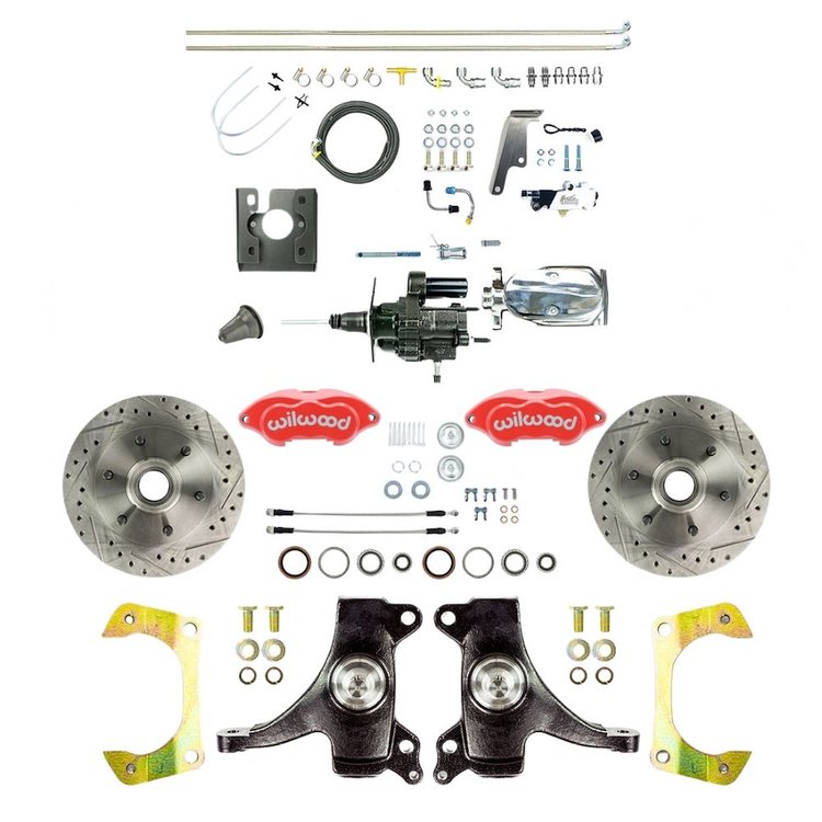 THB6726DZXP 1967-1970 GM Truck 2 in. Drop Chrome Hydraulic Assist Disc Kit, Red Wilwood Calipers